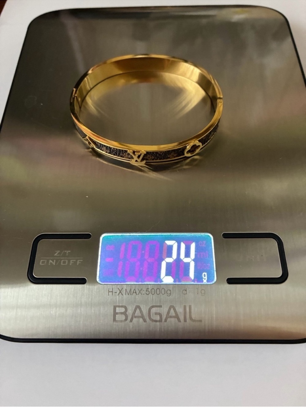 18K Gold and Brown Monogram Hinged Bangle Bracelet - Picture 6 of 8